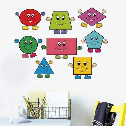 1 件 30*90 厘米 PVC 可移除墙贴，卡通几何图案装饰贴，适用于卧室、客厅、书房、家居墙壁装饰、房间装饰