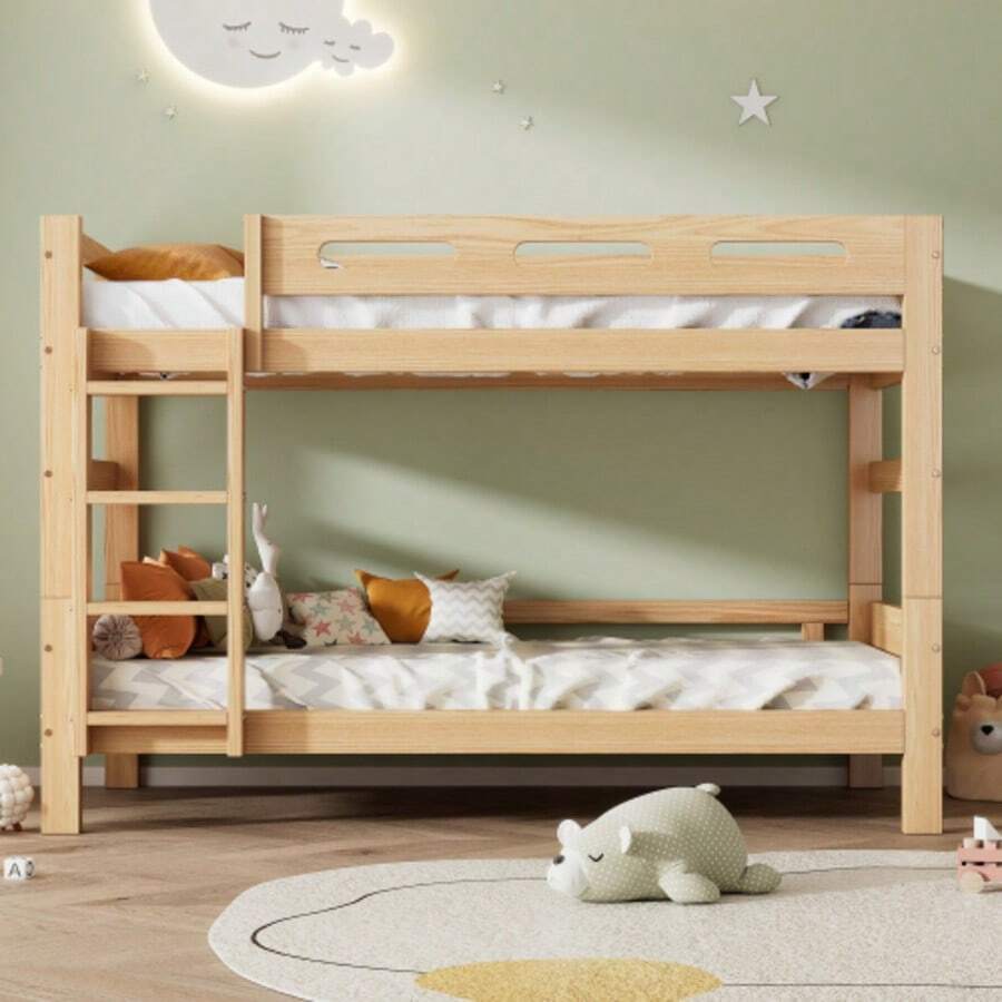 Bunk Bed For Children And Teenagers, Children's Bed Divided Into 2 Single Beds, Sturdy Pine Frame, Easy Assembly, Natural Look, 90 X 200 Cm - Brown - View 1