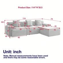 114-Inch Corduroy Modular Sofa Boneless Couch, Featuring An Inlaid Structural Design, Three Throw Pillows, Wider Backrest Design And Four Freely Configurable Modules. - Beige + Corduroy + 4 Seat - View 3