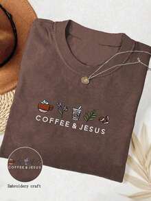 2026 Summer ShirtTaskSense Coffee Beans Embroidery Graphic Round Neck Women T-ShirtLoose And Comfortabletops De Mujer - 白色 - 查看 5