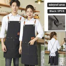 1 件男女通用防水围裙，带口袋，多层帆布材质，可调节设计，适合厨师、咖啡师和服务员