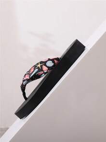 Women's Flat Flip Flops, Bohemian Style Thong Sandals, New Summer Versatile Beach Holiday Shell Pattern Slippers, Beige/Black/Yellow, Beach, Vacation, Elegant, Fashionable All-Match Beach, Office, Home Outdoor Wear - Black - View 6