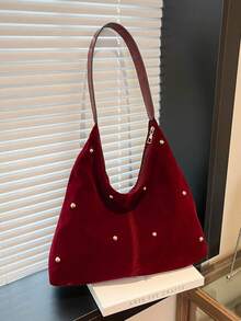 Nueva y de moda bolso de mano con estilo de chica caliente, bolso de tote, bolso de remache, bolso cruzado de terciopelo personalizado para el transporte de mujeres - Burdeos - Ver 8