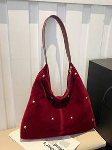 Nueva y de moda bolso de mano con estilo de chica caliente, bolso de tote, bolso de remache, bolso cruzado de terciopelo personalizado para el transporte de mujeres - Burdeos - Ver 11