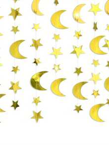 金色闪光纸质星星和月亮装饰品，适用于家居、派对或节日庆典，伊斯兰风格家居装饰，节日礼物，个性化周年纪念装饰，送给家人和朋友的完美礼物，母亲节礼物，父亲节礼物，周年纪念礼物，毕业礼物，结婚礼物，乔迁礼物，适用于餐厅、客厅、卧室、办公室、茶室、家庭、学校等场所。 - 查看 5