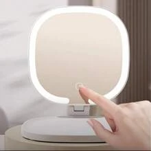 Foldable LED Travel Makeup Mirror, 3-Color Lighting, Dimmable Touch Screen, Multi-Angle Adjustment, Portable Desktop Makeup Mirror, With Makeup Tools And Lipstick Storage Tray, USB Charging, Creative Valentine's Day Gift, Women's Gift, Christmas Gift - Multicolor - View 6