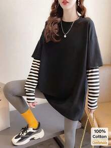 Women's Long Sleeve Crew Neck Basic Top, 2 In 1, Autumn/Winter - Black - View 2