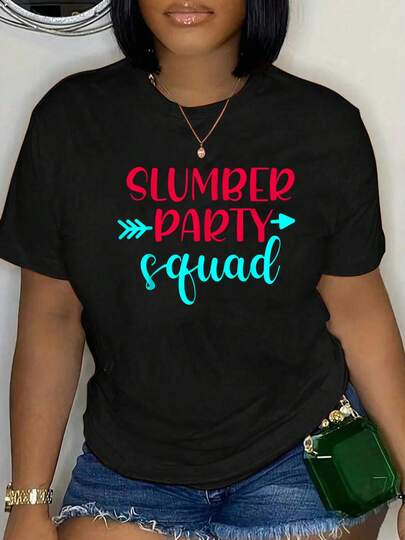 100% Cotton Funny Slumber Party Sleepover Pajama Nails And Makeup T-Shirt Women's Summer Vacation Soft Tee Relaxed Fit Classic Comfort Tops Black Crew Neck Shirts