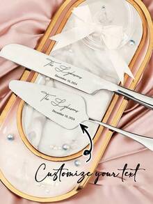 1pc/2pcs Custom Stainless Steel Cake Cutter Set, Wedding Cake Set, Suitable For Weddings, Birthdays, Anniversaries, Graduation Ceremonies, Bachelor Parties, Wedding Souvenirs, Multi-Functional,Anti-Mold,Ornamental,Exquisite,Stylish,High-Quality,Adorable,Modern,Custom,Unique,Personalized,