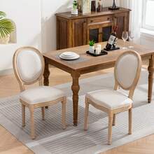 French-Style Dining Chair, Solid Wood Frame With Antique Finish, Linen Fabric Back – Set Of 2, Beige, Reference DE1845BG. Detailed Explanation Of Adaptations. - Beige + Linen - View 2