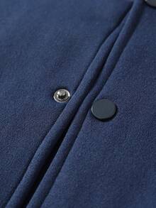 Vintage American Style Star Embroidered Baseball Jacket For Men, Loose Fit Streetwear Contrast Color Letter Print Jacket, Autumn/Winter - Blue and White - View 9