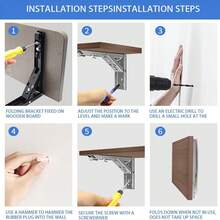 折叠式置物架支架，最大承重220磅，重型DIY壁挂式置物架支架，节省空间，适用于桌子、工作台（2个装） - 黑色 - 查看 5