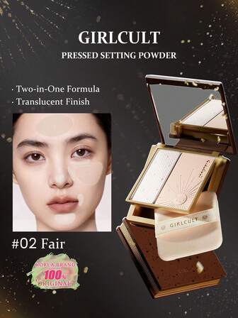 GIRLCULT 2-In-1 Mattifying Powder 02 Fair, Dual-Effect: Oil Control & Complexion Perfection, Natural Light Pink Tone, Infused With Nourishing Botanical Extracts, Creates A Smooth Matte Finish, 13.2g/0.47oz