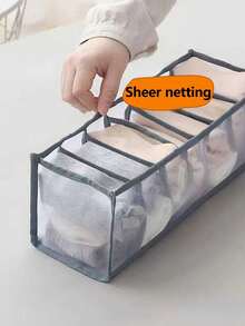 7/9格可水洗抽屉收纳盒，内衣衣物收纳，卧室折叠收纳袋，家居收纳，白色T恤，黑色裤子，女士冬季服装，连衣裙，女士白色长袖衬衫，白色连体裤，女士春季连衣裙，女士春季服装，春季，春季服装，简约风格，夏季。柔软轻盈的网眼材质 - 灰色 - 查看 4