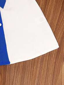 Left Mama 女童可爱简约泡泡袖撞色衬衫领迷你连衣裙，夏季 - 寶藍色 - 查看 6