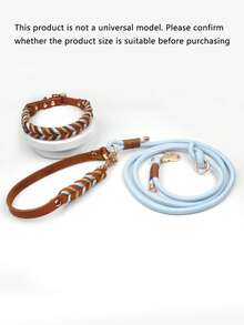 1pc Handmade Braided Genuine Leather Pet Collar, Suitable For Medium To Large Dogs, Multifunctional Leash