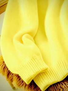 Women's Soft & Cozy Solid Color Knit Sweater Top, Casual Wear For Autumn - Yellow - View 5