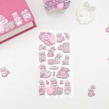 1件/套 柔软Q弹3D植绒贴纸：兔子拥抱爱心，小熊躺在月亮上，每一款都是可爱又治愈的小物件，仿佛在释放粉色泡泡，是为你的日程本增添少女气息的理想礼物。 - 彩色 - 查看 10