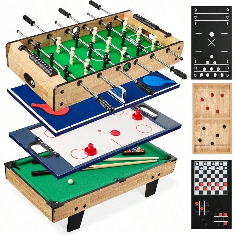 Multi-Game Table Series – 4-In-1 & 11-In-1 Combo Game Tables With Foosball, Air Hockey, Billiards, Ping Pong & More For Home, Game Room & Rec Room - 11合1淺色木紋 - 查看 1