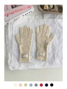 Guantes sin dedos de lana gruesos y largos de unicolor minimalista, forrados de pelusa, cálidos y a prueba de viento para ciclismo y actividades al aire libre, guantes de punto de color caramelo para pantalla táctil, cálidos y versátiles guantes sin dedos de punto largos para mujer en otoño/invierno