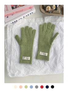 Guantes sin dedos de lana gruesos y largos de unicolor minimalista, forrados de pelusa, cálidos y a prueba de viento para ciclismo y actividades al aire libre, guantes de punto de color caramelo para pantalla táctil, cálidos y versátiles guantes sin dedos de punto largos para mujer en otoño/invierno