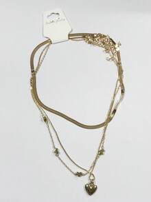 3 件/套女士心形吊坠项链，独特设计，多层，锁骨链，奢华蛇骨链情人节 - 金黃色 - 查看 6