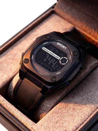 1个多功能男童电子方形手表，夜光户外运动数字手表