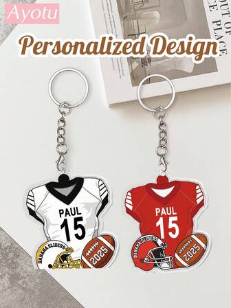 Ayotu 2D Personalized American Football Keychain Pendant, Customizable Jersey Name And Number, Add Your Name, Sports Backpack Hanging Decoration, Football Fan Gift - Birthday, Game, Graduation - Durable 2D Printed Keyring, Suitable As Gift For Boyfriend, Husband, Father And Girlfriend; New Year Gift