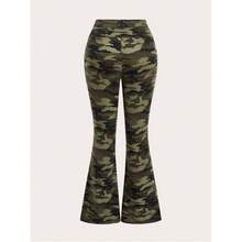 - Leggings cruzados con estampado de camuflaje para mujer, cintura elstica acampanada - CH + Verde militar - Ver 2