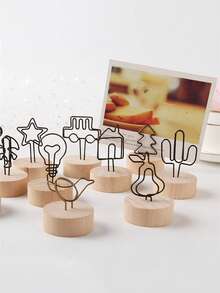 1 Stück neuer japanischer Stil kreativer Eisendraht Notizenklemme, Holzbasis, Retro Visitenkartenhalter, Nachrichtenklemme, Heimdekoration, Fotoklemme, Valentinstag, Neujahrsgeschenk für Freund, Eltern - Verschiedenfarbig - Übersicht 1