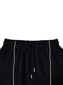 Men's Black Outdoor Track Pants With White Side Stripes - Loose Fit Casual Trousers With Elastic Drawstring Waist, Lightweight Fabric Bottoms For Outdoor Activities, Daily Wear & Urban Fashion - Black - View 4