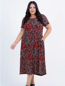 Women's Plus Size Midi Dress - 紅色 - 查看 7