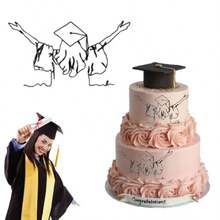 DGraduation Cake Toppers For Women Black Acrylic Cake Decorations Minimalist Art Line Cake Picks For 2025 Graduation Party Plies Dert Bouquet Decor - như hình ảnh - Xem 2