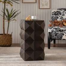 Retro Black Wooden Side Table With A Three-Dimensional Embossed Pattern Design, 60 Cm High. No Assembly Required. - 棕色 - 查看 8