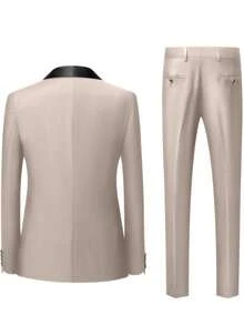 Caelus Male Groom Wedding Blazers High Quality Dress Jacket Coat Pants Vest Men 3 Pieces Set Formal Slim Tuxedo Prom Suit Business Networking Formal Tuxedo Prom Suit Work Office Suit - Beige - View 4