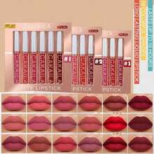 6pcs Lip Gloss Lipstick Set Matte Velvet Long-Lasting Waterproof, Sweat Resistant, Non-Stick Cup Non-Fading And Easy Color Makeup Gift - 2 - 查看 7