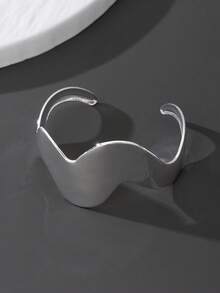 1 pieza Brazalete abierto de lujo con textura ondulada metálica y geométrica para mujeres - Plateado - Ver 4