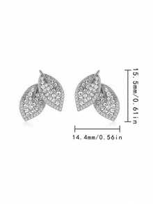Gift Box Elegant Shiny Cubic Zirconia Leaf Shaped Stud Earrings, Women's Party, Evening, Daily Jewelry, Gift Packaging Suitable For Holidays - Silver - View 4