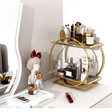 Perfume Holder Storage Box, Double-Layer Bathroom Countertop Storage Rack, Gold Bathroom Countertop Storage Rack, Multi-Functional Desktop Storage Rack, Suitable For Offices, Living Rooms, Bedrooms, Bathrooms, Etc. Cosmetic Storage Rack, Valentine's Day Gift, Girlfriend Gift. - Gold - View 3