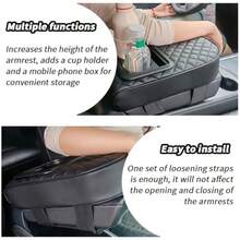 New TOMVAES Car Armrest CoverLeather Armrest Support Elbow Rest Pillow Auto Center Console Cushion Pad With Cup Holder And Organizer For SUV/Truck/Vehicle Black - As Pic - View 7