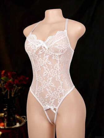 1pc Women's Sexy Lace Bodysuit, Tight-Fitting Lingerie With Open Crotch Design