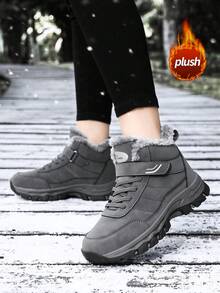 Women's Snow Boots, Short Shaft, Thermal Lining, Thick, Hook And Loop Design For Easy Wear, Anti-Slip, Suitable For Middle-Aged And Elderly, Warm Outdoor Winter Shoes, Fluffy Lining, Strong Wrapping, Breathable For Daily Wear, Winter Elderly Walking Shoes - Grey - View 5