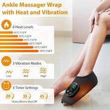 Foot Massager Cordless Ankle Massager With Heat, Ankle Heating Pad, USB Rechargeable Heated Brace Wrap Warmer, Ankle Heating Pad With 6 Heat Levels And 3 Vibration Modes, Heated Brace Wrap For Women Men (Black) - 1 - 查看 3