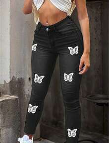 Women's Pants With Stretch Print Bow Jeans,Club Outfits For Women,New Years Outfit Women,Ropa De Mujer,Jeans>Low Rise,Cocktail Party, Party, Christmas, Nightclub, Banquet, Film Festival, Cinema, Dance Party, Cocktail Party, Bar, Wedding, Graduation Ceremony, Back-To-School, Birthday Party, Rebellious Girl, Festival-Themed Party, Outwear, Street Fashion, Fashion Show, Date, Easter, Mother's Day, Going To Work At University, School, Village, Concert, Street Girl, Young Girl, Country Outfits For Women, Best Outwear For Women, Women's Vacation Clothing, Country Concert Outfit, Country Outfits For Women, Streetwear, Concert Outfit For Women, Boho Women's Clothing, Country Concert Outfit, Concert Outfits, Vaquera Outfit, Y2K Clothes, Women's Club Outfits, Y2K Women's Clothes, Women's Clothing, Country Concert Outfit For Women - 黑色 - 查看 2