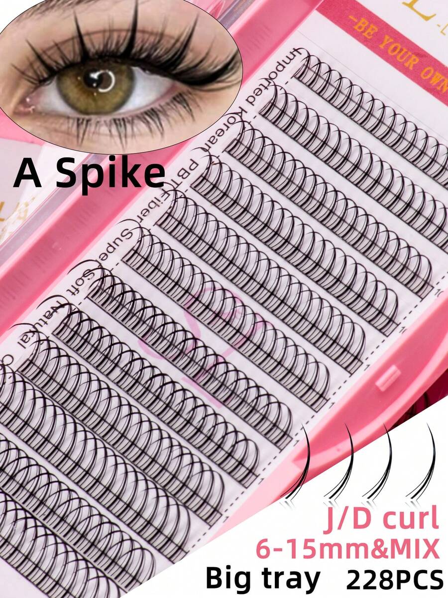 12 Rows 228PCS Premium A Shaped Spike Manga Clusters DIY Tail False Eyelashes 0.07 J D Curl 8-15mm Bottom Lash 6 7mm Natural Look Wispy Anime Cosplay Asian Style Individual False Eyelashes Extensions For Daily,Party,Makeup Tool Festive Christmas - màu đen - Xem 1