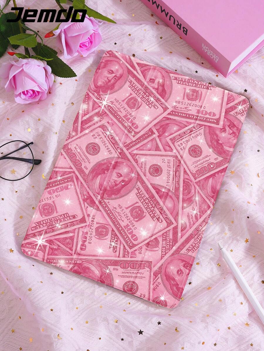 Money 1pc Rose Gold Dollar Print Tablet Protective Case, Compatible With IPad 10.2", IPad Pro 2021/2020/IPad (A16) 11", 11th Gen 2025/10th Gen, Galaxy Tab A8 10.5" 2022, Matepad 10.4/Tab, Anti-Drop, With Pencil Slot, Sleep/Wake Support, Best Gift For Tablet Users - 彩色 - 查看 1