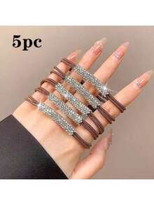 Women Rhinestone Decor Glamorous Hair Tie For Hair Decoration Party Ponytail Holders Hair Elastics Hair Rubber Bands Scrunchies Hair Rope Elastic Hair Tie Hair Accessories Head Accessories Elastic Band Beauty Home Bedroom Decor - Silver - View 13