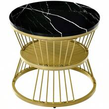 Gold Frame Round Nesting Tables Set Of 2 – Marble Pattern Top End Tables For Living Room/Bedroom - Multicolor - View 7