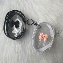 1pc Black/White Bow Transparent Storage Box, Minimalist Design Cable Organizer Box, Small Storage Pouch, Easy To Clean, For Storing Cables, Chargers, Earphone Cases, Mini Portable, Suitable For Daily Use, Outings, Travel - Multicolor - View 2