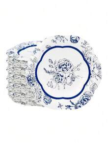 10pcs/20pcs/50pcs 5.5 Inch Blue Floral Paper Plates Blue And White Scalloped Plates Vintage Flower Disposable Cake Dessert Plate For Baby Shower Wedding Birthday Garden Tea Party Decorations - Multicolor - View 7
